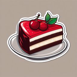 Cake Slice with Cherry Sticker - Cake slice adorned with a cherry, ,vector color sticker art,minimal