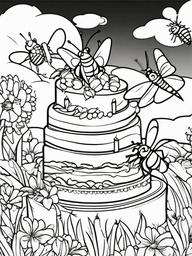 Bug Coloring Pages - Insect friends celebrating a birthday party  simple coloring pages