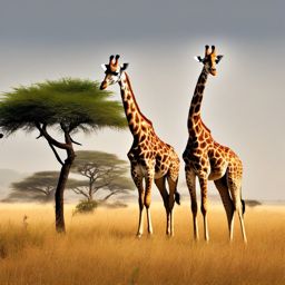 Giraffe Clipart, Graceful giraffes grazing in the savannah. 