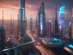 Futuristic Cityscape - A high-tech futuristic cityscape with holographic billboards and robots  8k, hyper realistic, cinematic