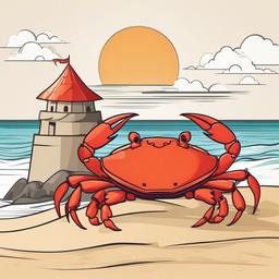 Crab clipart - crab building a sandcastle  color,minimalist,vector clipart