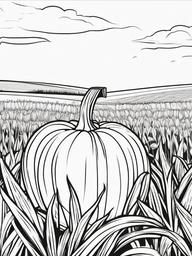 Pumpkin in a Cornfield Coloring Pages - Pumpkin Hidden Among Cornstalks  minimal black outline printable sheet, coloring page