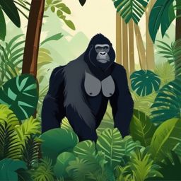 Cute Gorilla in a Dense African Forest  clipart, simple