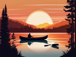 Canoeing in a Remote Wilderness Lake at Sunset Clipart - A canoe gliding on a remote wilderness lake at sunset.  color vector clipart, minimal style