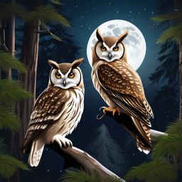 Owl Clipart, Wise owls perched in a moonlit forest. 