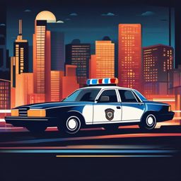 Police Car Clipart - A police car on patrol with flashing lights.  color vector clipart, minimal style
