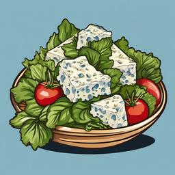 Blue cheese crumbles on a salad clipart.  vector style illustration, white background