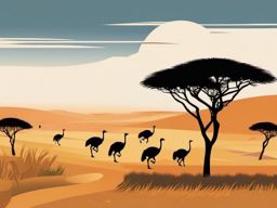 Ostrich Clipart - Ostrich running across the African savannah , minimal, 2d