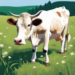 cow clipart,grazing lazily on a serene countryside meadow 