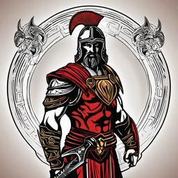 Ares God Tattoo-Bold and powerful tattoo featuring Ares, the Greek god of war.  simple color vector tattoo