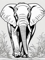 Elephant Coloring Page - Gentle Giant Walking  black outline printable coloring page