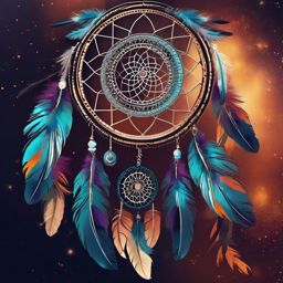 Boho Background - Futuristic Bohemian Dreamcatcher and Cyber Feathers, Digital Free-Spirited Vibes  intricate patterns, splash art, wallpaper art