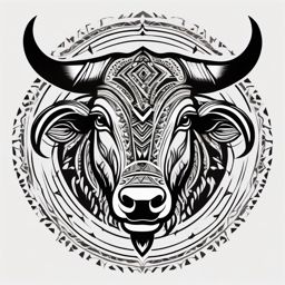 Tribal-style bull design. Cultural connection to resilience.  minimalist black white tattoo style