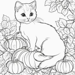 Kitty with a Pumpkin Coloring Pages - Playful Kitten Sitting on a Pumpkin  minimal black outline printable sheet, coloring page