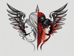 gemini angel and devil tattoo  simple vector color tattoo