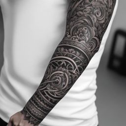 arm sleeve tattoo black and white design 