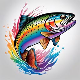 Rainbow Trout Tattoo,a tattoo showcasing the colorful and vibrant rainbow trout, symbol of freshwater beauty. , color tattoo design, white clean background