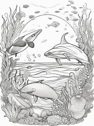 Earth Coloring Pages - Underwater scene depicting marine life around Earth  simple coloring pages