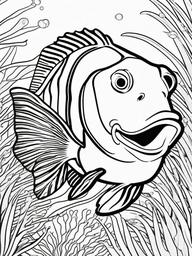 Clownfish Coloring Page - Colorful Reef Fish  black outline printable coloring page