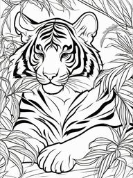 Tiger Coloring Pages - Tiger cub sleeping soundly in a cozy spot  simple coloring pages