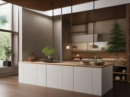 Zen kitchen promotes tranquility with natural materials, minimal decor, and a clean layout, providing a serene environment for culinary endeavors.  