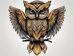 Athena Owl Tattoo - Pay homage to wisdom and strength with an Athena-inspired owl tattoo.  simple color tattoo,vector style,white background