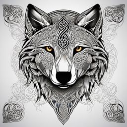 Celtic Wolf Tattoo,wolf adorned with the intricate and mystical patterns of Celtic art, emblem of ancient wisdom. , tattoo design, white clean background