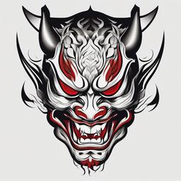 Hannya Tattoo Mask - Tattoo featuring the iconic Hannya mask, symbolizing transformation and anger.  simple color tattoo,white background,minimal