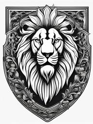 Lion & Shield Tattoo - Symbol of courage, honor, and protection  minimal tattoo design,white background