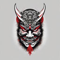 samurai mask japanese tattoo  simple color tattoo,white background,minimal