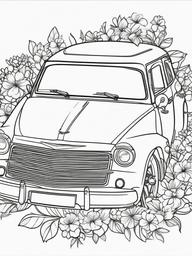 Car with a Flower Crown Coloring Pages - Stylish Car Adorned with Flowers  minimal black outline printable sheet, coloring page