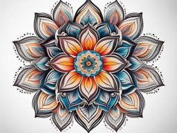 Mandala flower tattoo, Creative tattoos that combine the elegance of mandalas with floral elements. ,colorful, tattoo pattern, clean white background