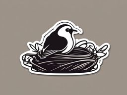 Bird Sticker - A chirping bird in a nest. ,vector color sticker art,minimal