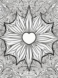 Heart and Sun Coloring Pages - Radiant Hearts Surrounded by Sunshine  minimal black outline printable sheet, coloring page