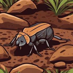 Mole Cricket Clip Art - A mole cricket burrowing in the soil,  color vector clipart, minimal style