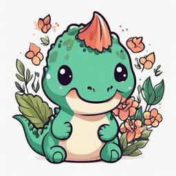 Kawaii Dinosaur Tattoo - Infuse cuteness with a charming and adorable kawaii-style dinosaur-themed tattoo.  simple vector color tattoo,minimal,white background