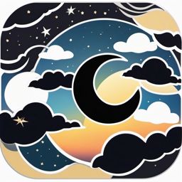 Moon Sticker - Crescent moon in the night sky, ,vector color sticker art,minimal