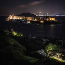 gunkanjima island - imagine the haunting night atmosphere on gunkanjima island, or battleship island, where the abandoned coal mining structures loom in the darkness. 