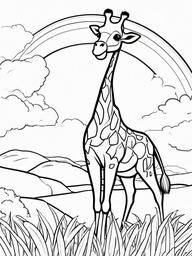 Giraffe Coloring Pages - Giraffe looking curiously at a rainbow  simple coloring pages