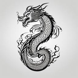 Chinese Dragon Tattoo Design - Artistic design showcasing a Chinese dragon.  simple color tattoo,minimalist,white background