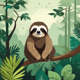 Cute Sloth in a Misty Cloud Forest  clipart, simple