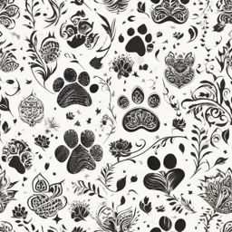 Abstract paw prints forming a trail tattoo: Mysterious journey depicted in feline elegance.  color tattoo style, white background