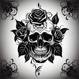 Black Rose Skull Tattoo-Combination of edgy and elegant with a black rose skull tattoo, expressing the duality of life and death.  simple vector color tattoo