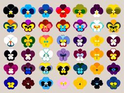 Pansy Clip Art - Colorful pansies with distinct 'faces',  color vector clipart, minimal style