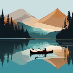 Mountain Lake Canoe clipart - Canoeing on a pristine mountain lake, ,vector color clipart,minimal