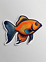 Fish Sticker - A swimming fish with fins, ,vector color sticker art,minimal