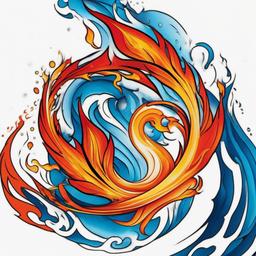 fire and water tattoo simple  simple color tattoo,white background