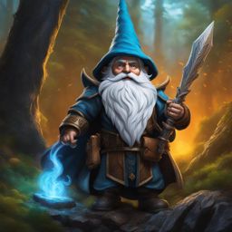 gnome wizard,finwick cogspinner,conjouring a magical storm,protecting their forest home hyperrealistic, intricately detailed, color depth,splash art, concept art, mid shot, sharp focus, dramatic, 2/3 face angle, side light, colorful background