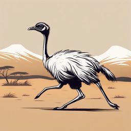 Ostrich Clipart - Ostrich running across the African savannah , minimal, 2d