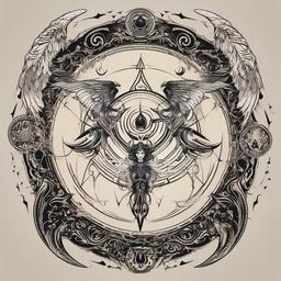 Tattoos of Demons and Angels-Exploring the cosmic balance with tattoos depicting demons and angels, symbolizing the eternal dance of light and dark.  simple vector color tattoo
